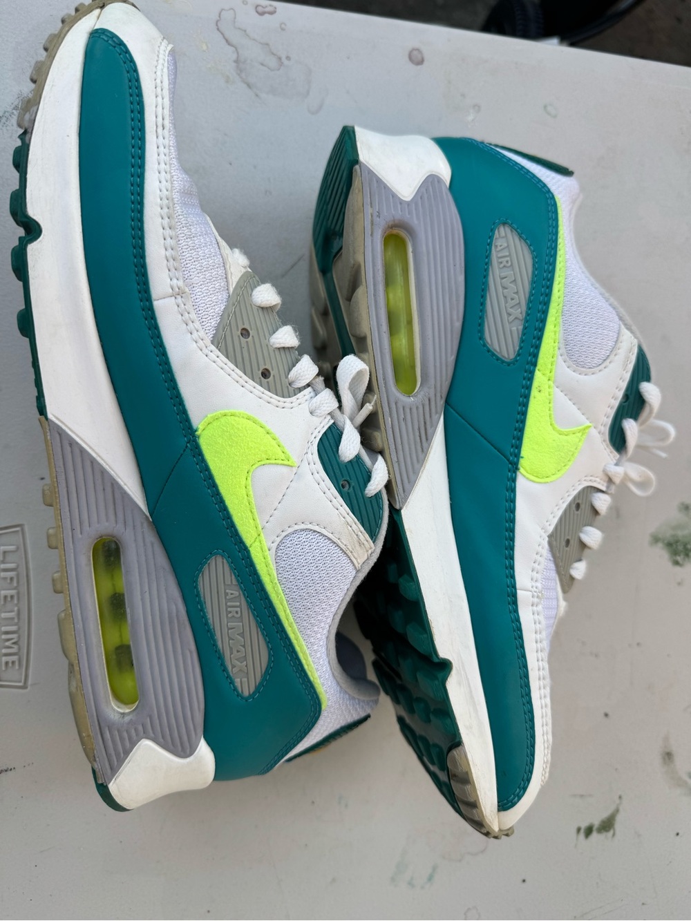 Nike Air Max 90 Men’s Size 12 White Teal Volt Sneakers
